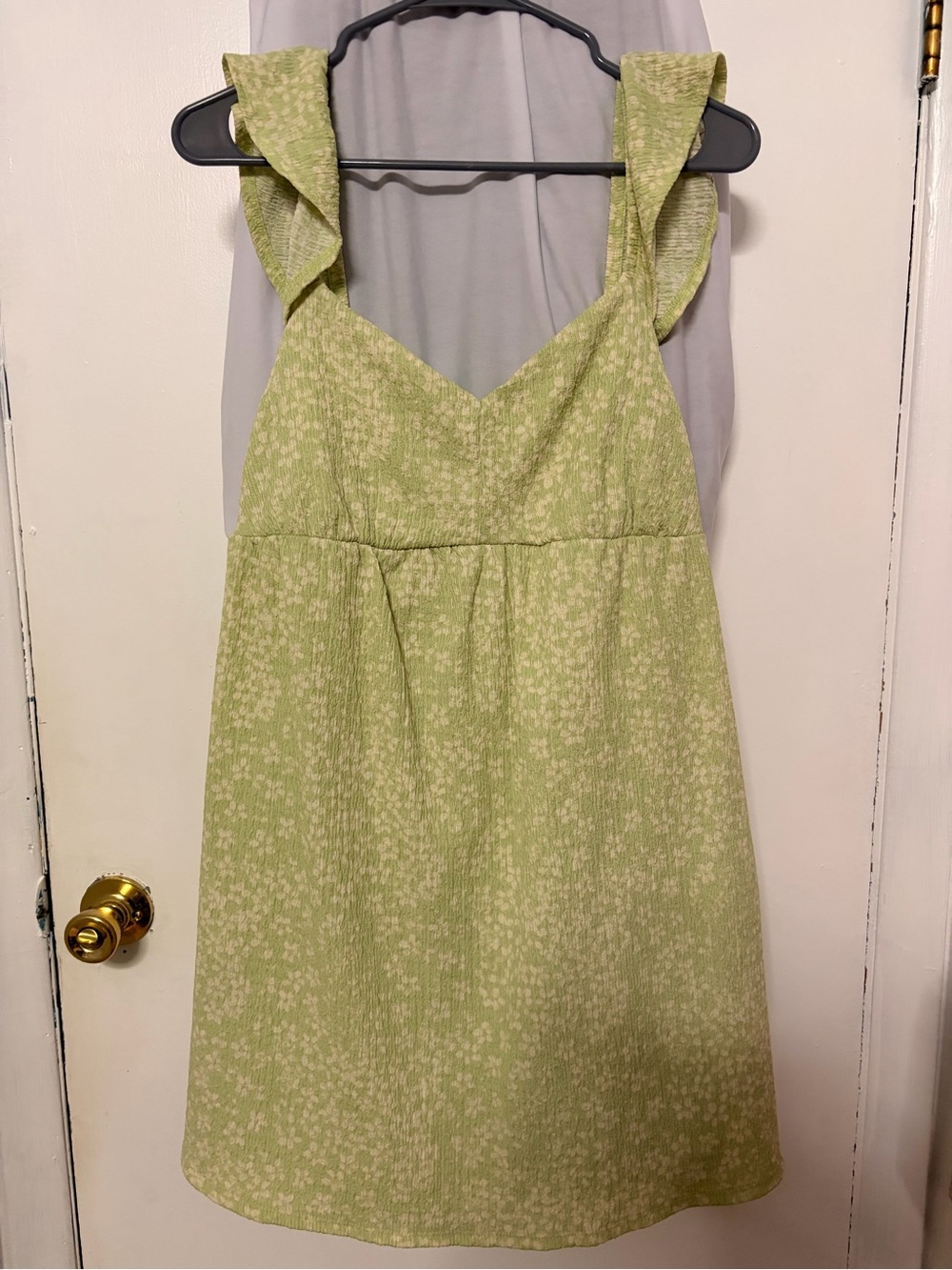 Light Green Floral Midi Dress with Ruffle Straps
